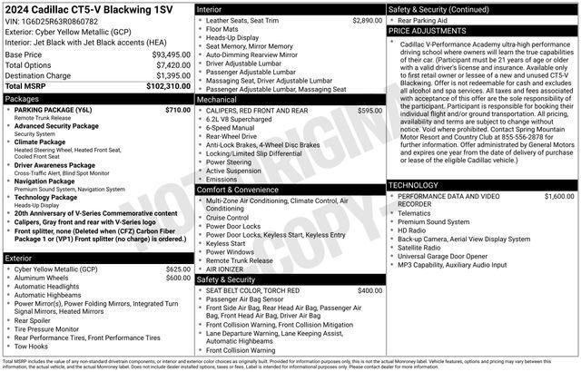 used 2024 Cadillac CT5-V car, priced at $101,991