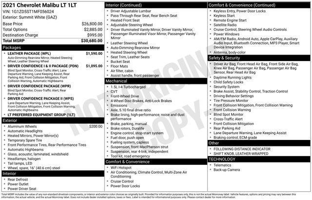 used 2021 Chevrolet Malibu car, priced at $19,991