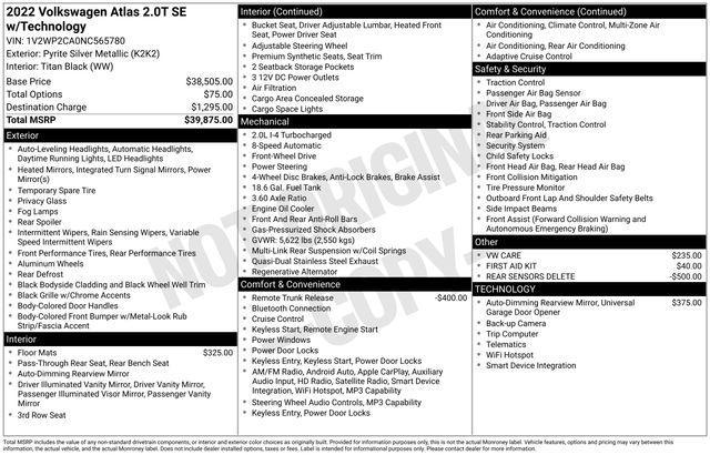 used 2022 Volkswagen Atlas car, priced at $22,548