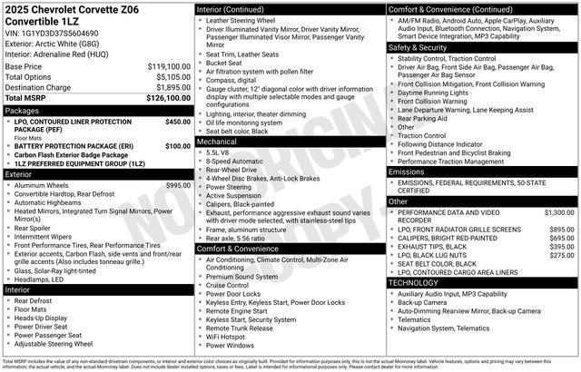 used 2025 Chevrolet Corvette car, priced at $105,991