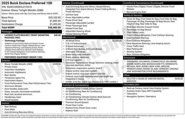 used 2025 Buick Enclave car, priced at $34,392