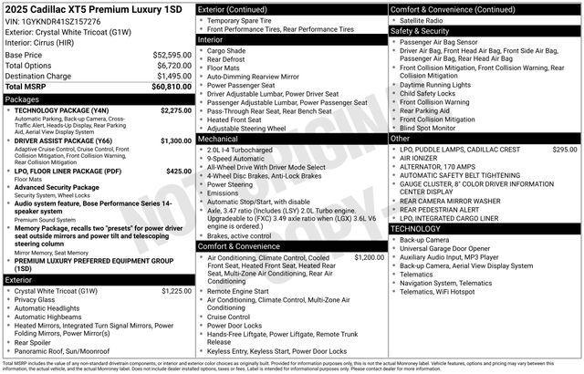 new 2025 Cadillac XT5 car, priced at $59,310