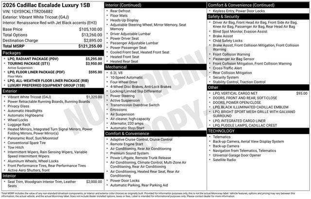 new 2026 Cadillac Escalade car, priced at $121,355