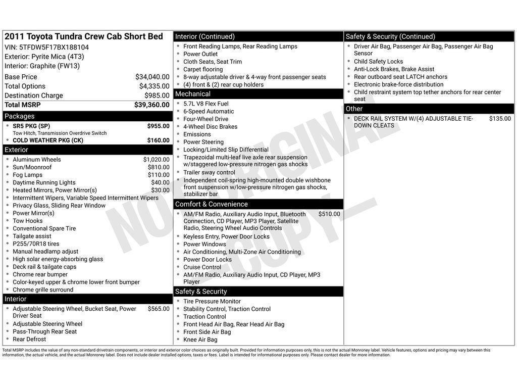 used 2011 Toyota Tundra car, priced at $15,000
