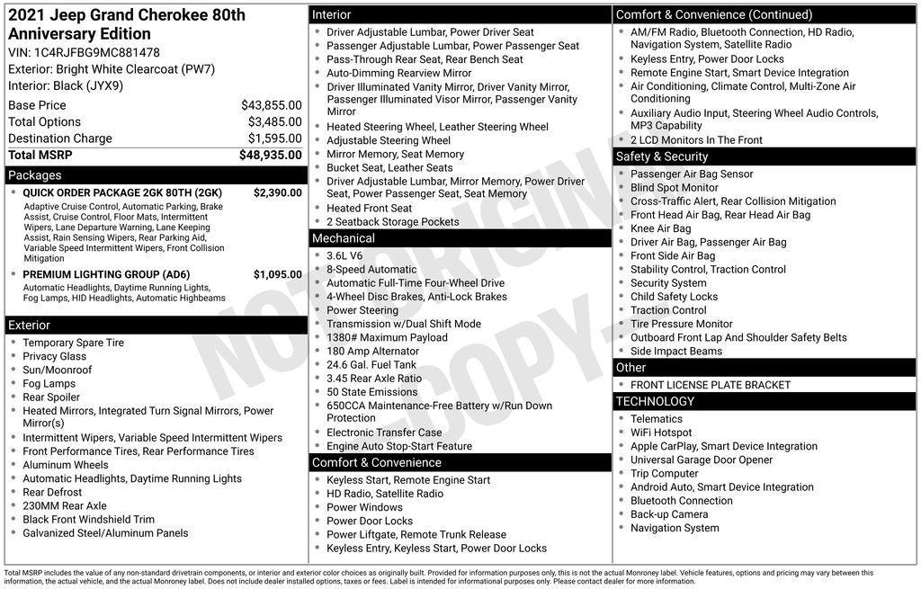 used 2021 Jeep Grand Cherokee car, priced at $19,621