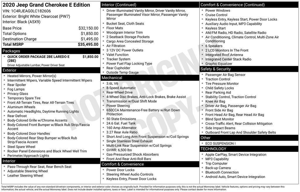 used 2020 Jeep Grand Cherokee car, priced at $16,892