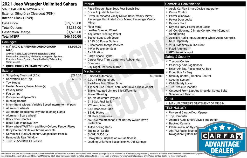 used 2021 Jeep Wrangler Unlimited car, priced at $25,932