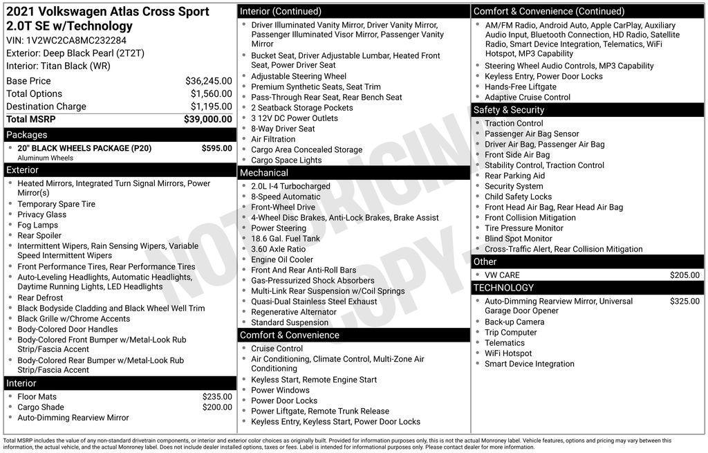 used 2021 Volkswagen Atlas Cross Sport car, priced at $20,392