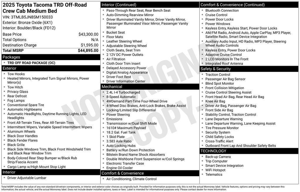 used 2025 Toyota Tacoma car, priced at $38,153