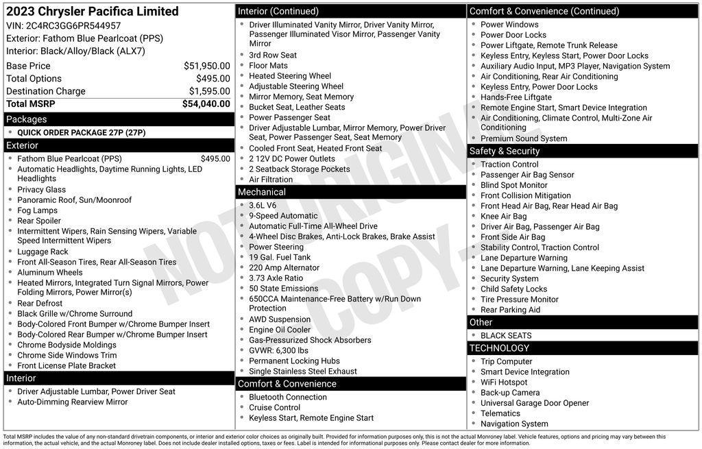 used 2023 Chrysler Pacifica car, priced at $35,134