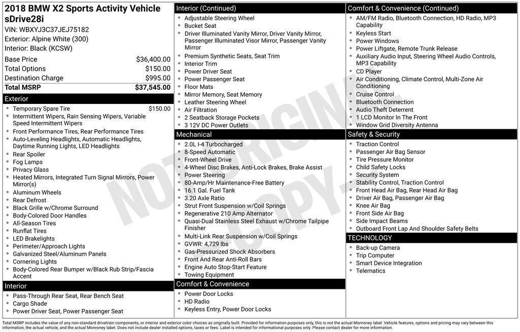 used 2018 BMW X2 car, priced at $16,691