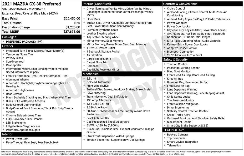 used 2021 Mazda CX-30 car, priced at $18,541