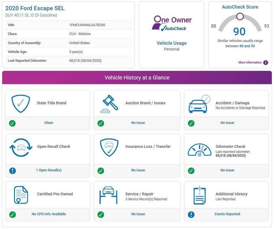 used 2020 Ford Escape car, priced at $17,495