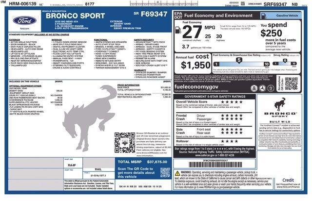 new 2025 Ford Bronco Sport car, priced at $33,391