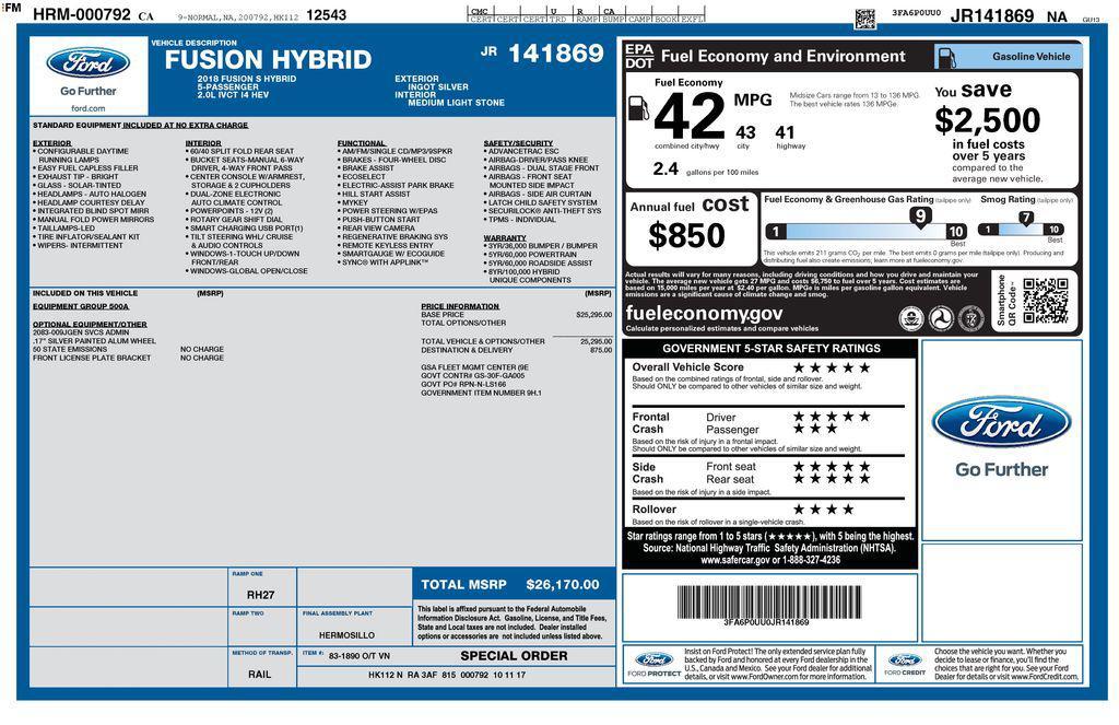 used 2018 Ford Fusion Hybrid car, priced at $15,349
