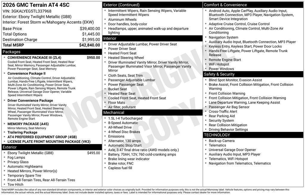 new 2026 GMC Terrain car, priced at $39,540