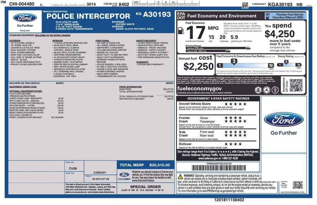 used 2019 Ford Utility Police Interceptor car, priced at $13,208