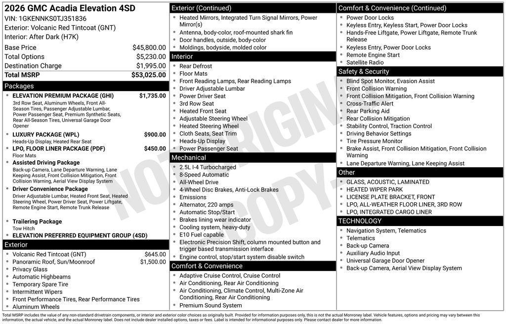 new 2026 GMC Acadia car, priced at $52,175