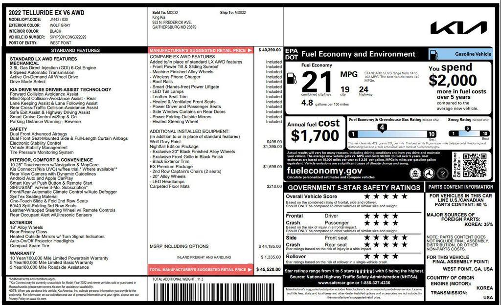 used 2022 Kia Telluride car, priced at $30,999