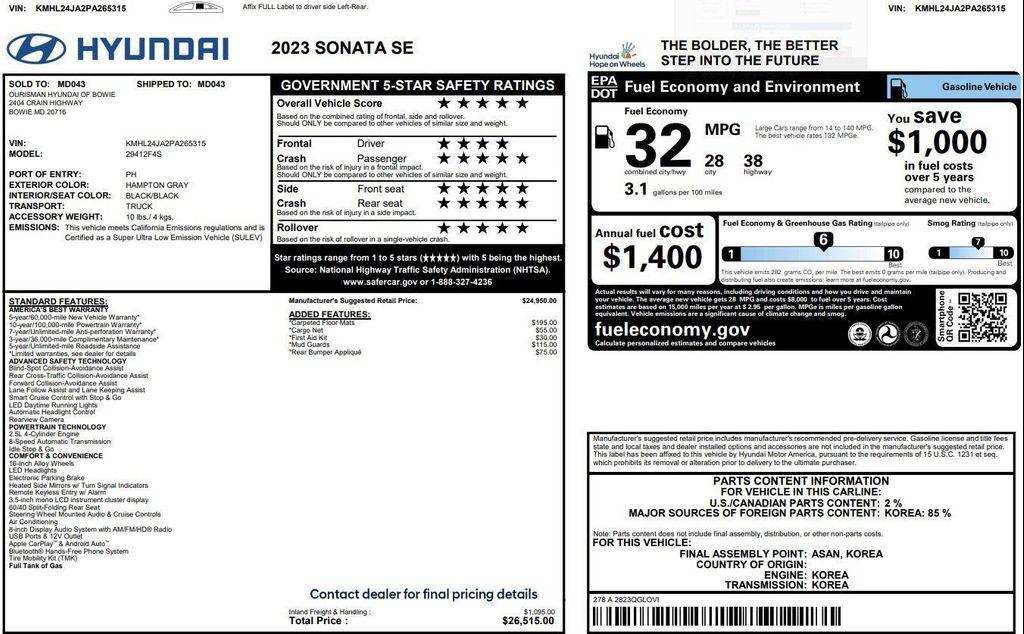 used 2023 Hyundai Sonata car, priced at $19,999