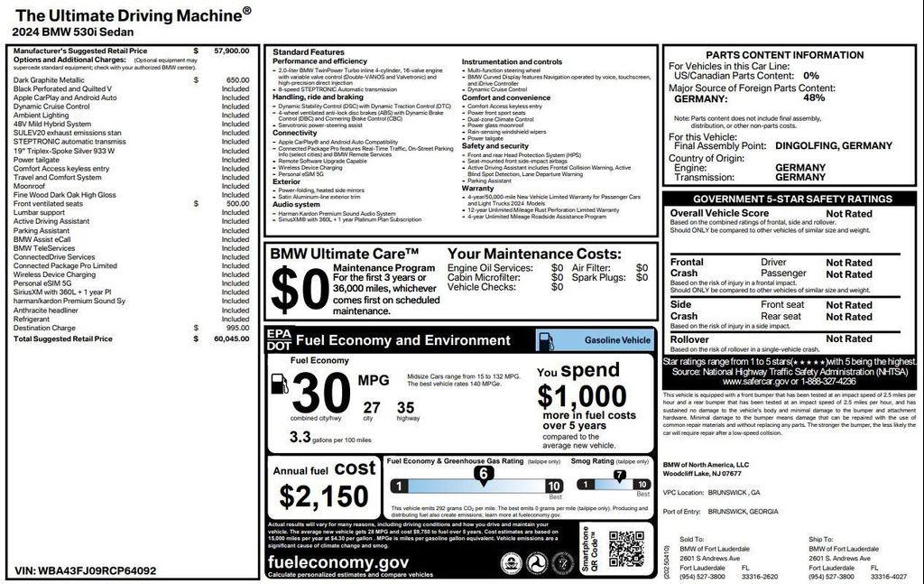 used 2024 BMW 530 car, priced at $45,999