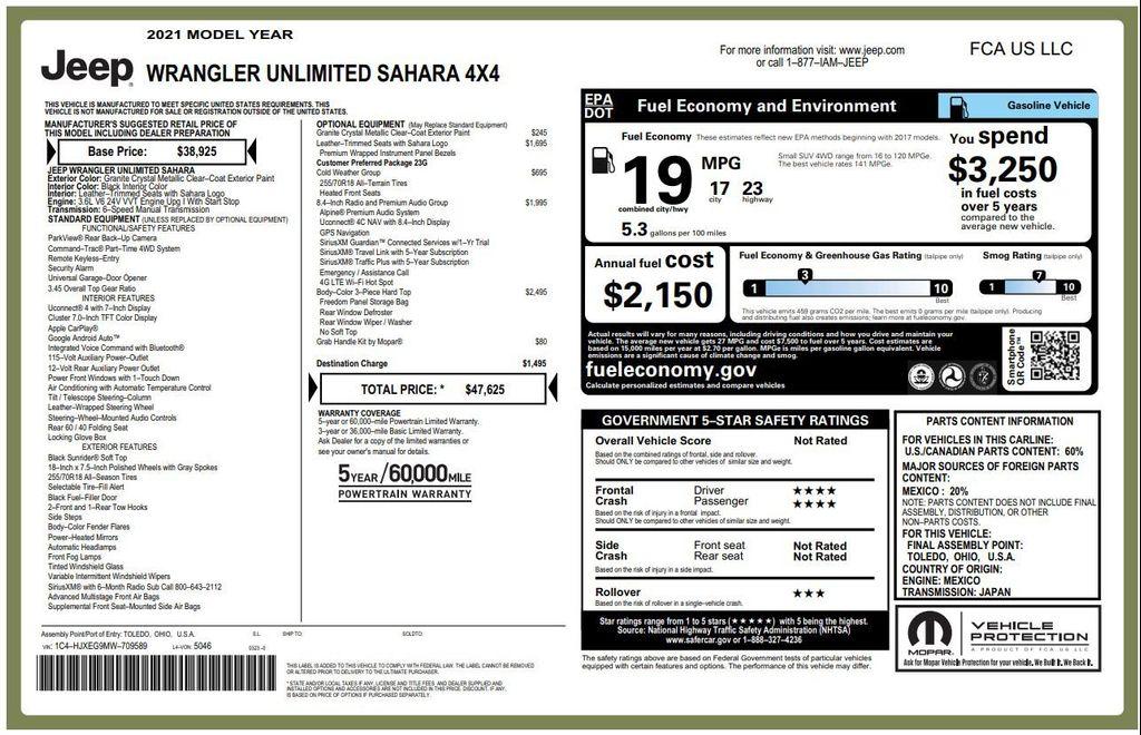 used 2021 Jeep Wrangler Unlimited car, priced at $33,999