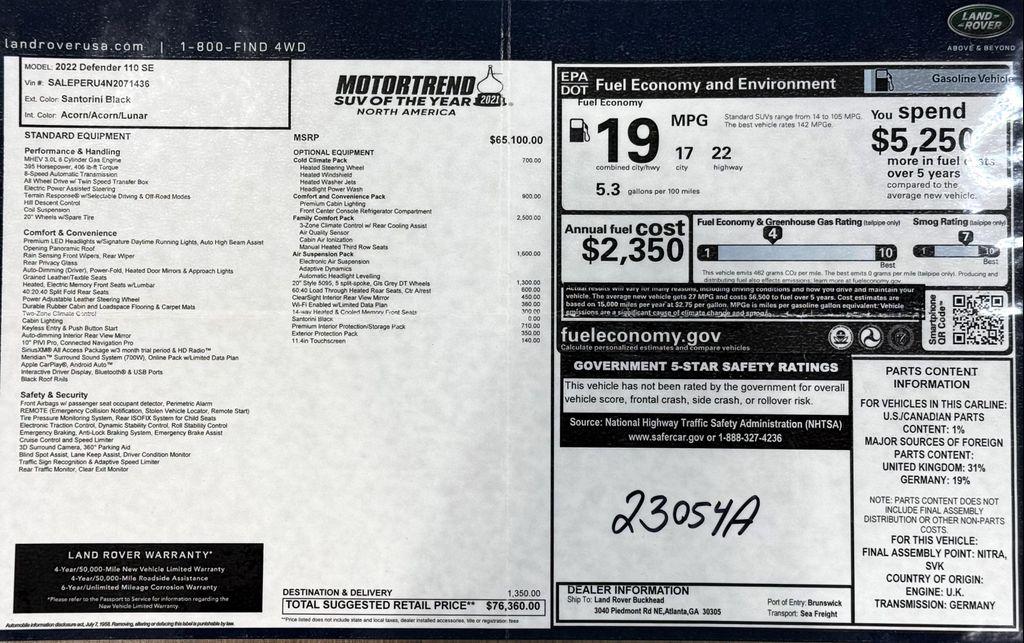 used 2022 Land Rover Defender car, priced at $48,999