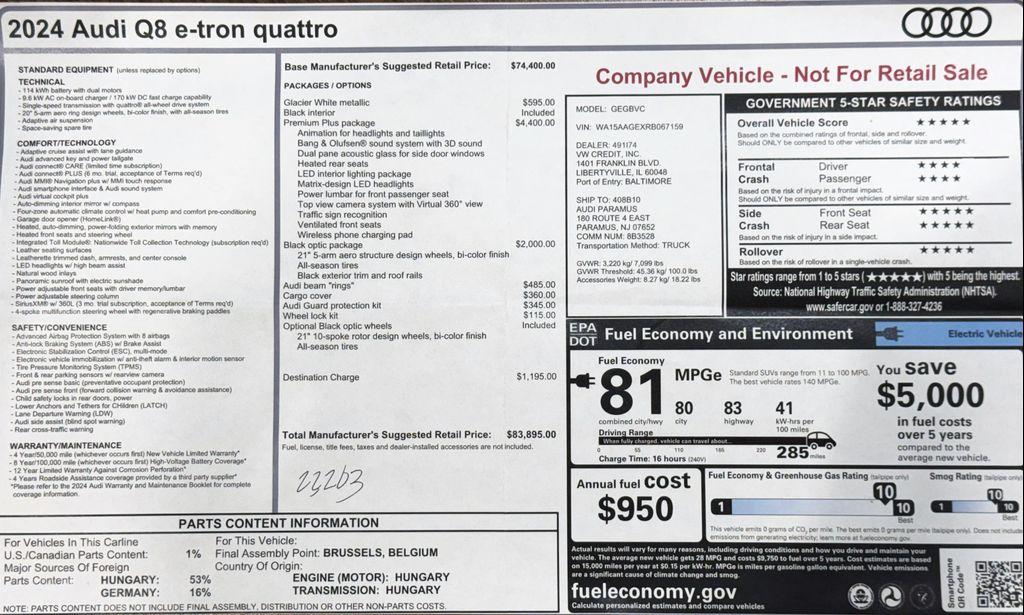used 2024 Audi Q8 e-tron car, priced at $47,450
