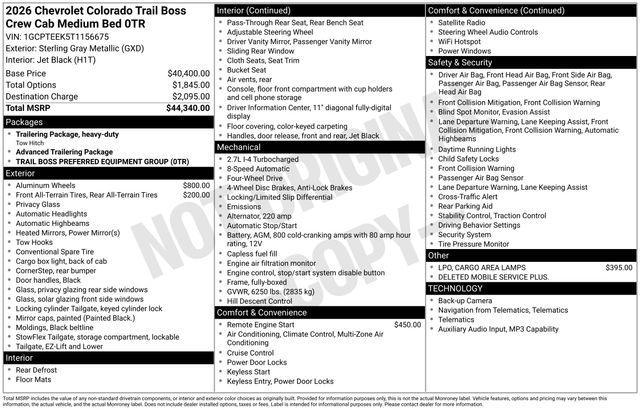 new 2026 Chevrolet Colorado car, priced at $43,840