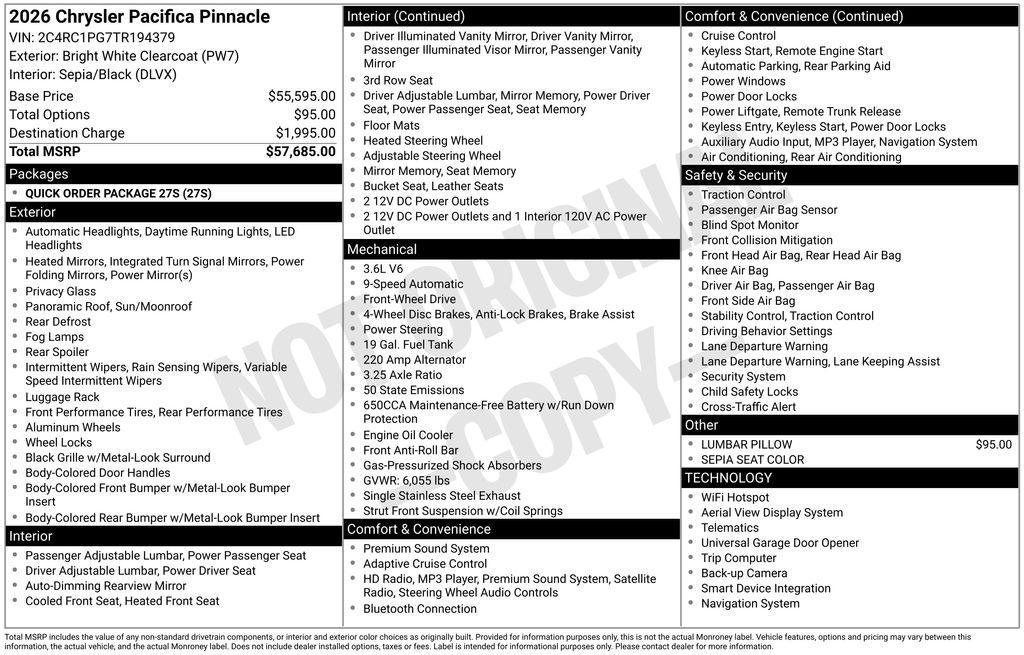 new 2026 Chrysler Pacifica car, priced at $53,535
