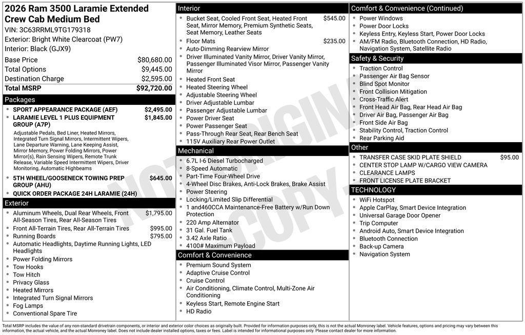 new 2026 Ram 3500 car, priced at $84,267