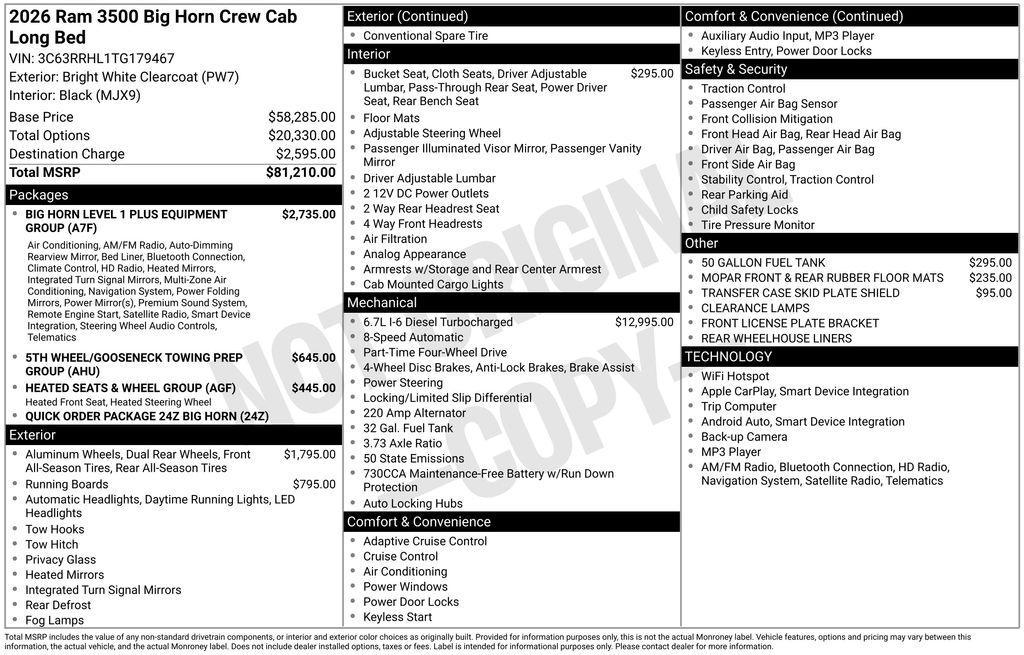 new 2026 Ram 3500 car, priced at $74,527