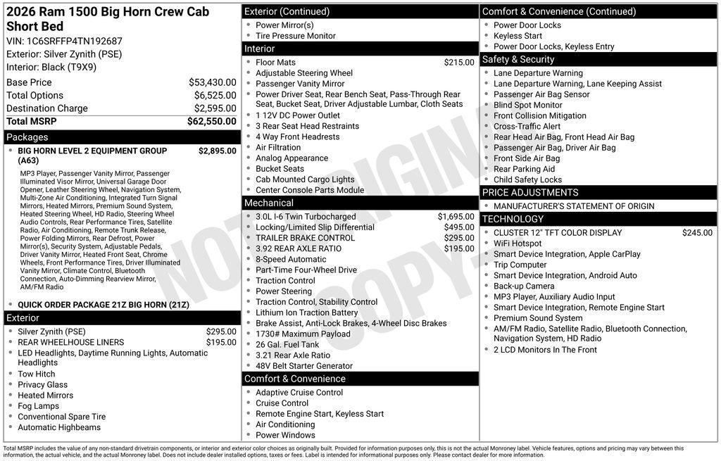 new 2026 Ram 1500 car, priced at $54,377
