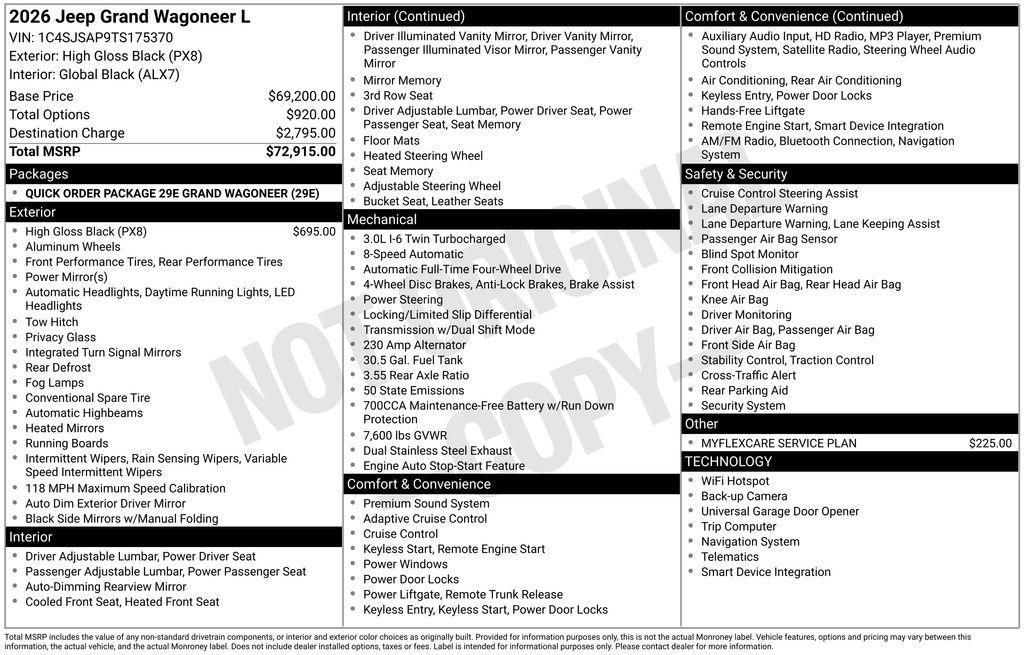 new 2026 Jeep Grand Wagoneer L car, priced at $69,207