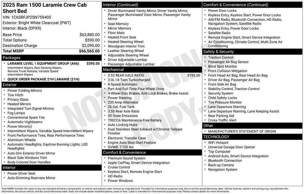 new 2025 Ram 1500 car, priced at $54,000