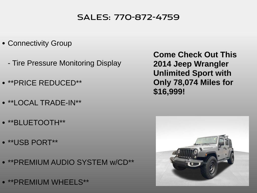 used 2014 Jeep Wrangler Unlimited car, priced at $16,999