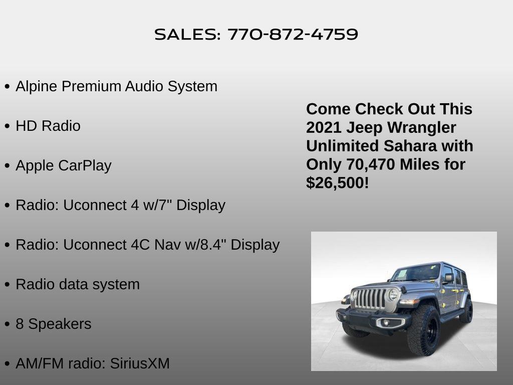 used 2021 Jeep Wrangler Unlimited car, priced at $26,500