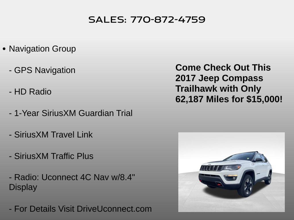 used 2017 Jeep New Compass car, priced at $15,000