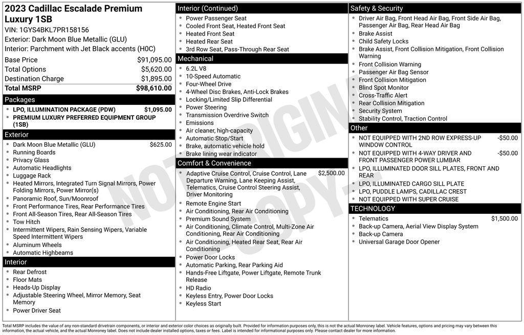 used 2023 Cadillac Escalade car, priced at $58,500