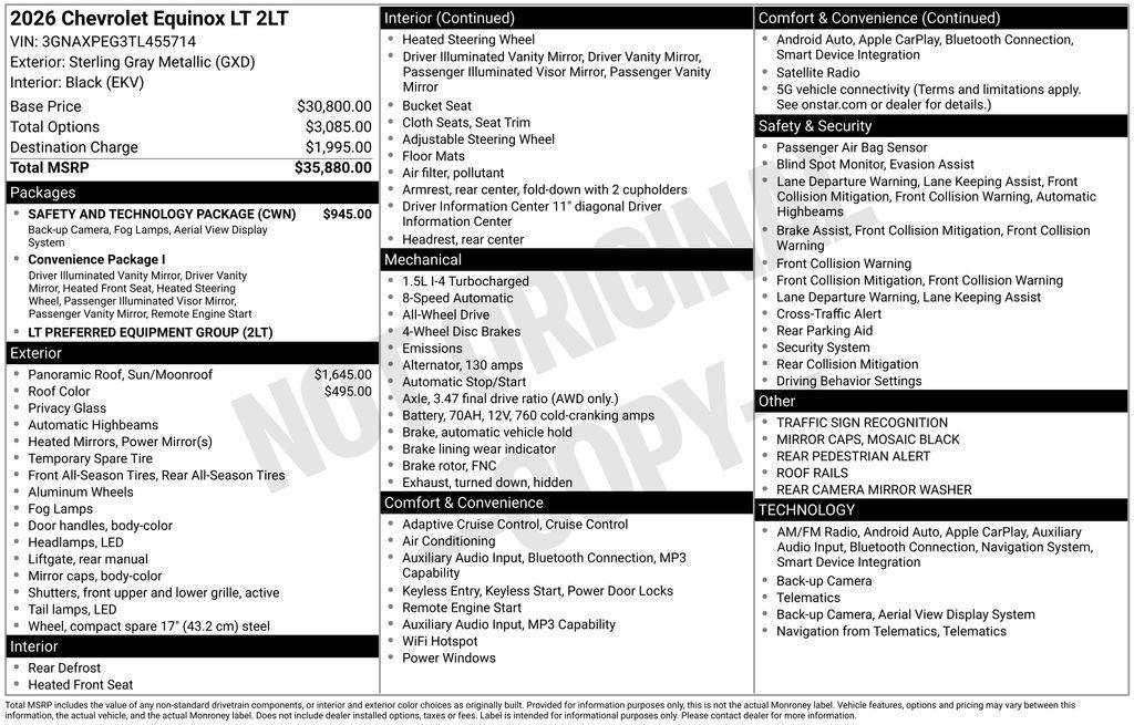 new 2026 Chevrolet Equinox car, priced at $34,445