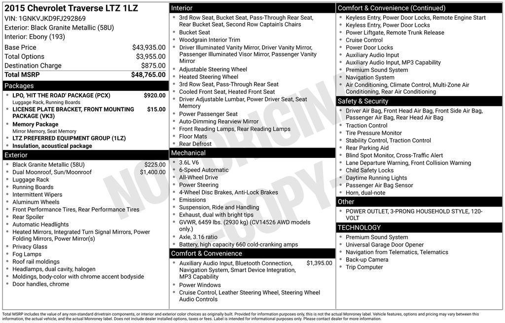 used 2015 Chevrolet Traverse car, priced at $6,200