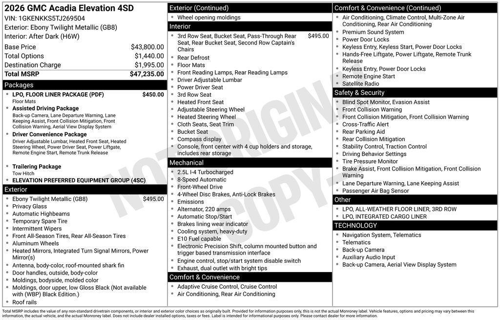 new 2026 GMC Acadia car, priced at $45,346