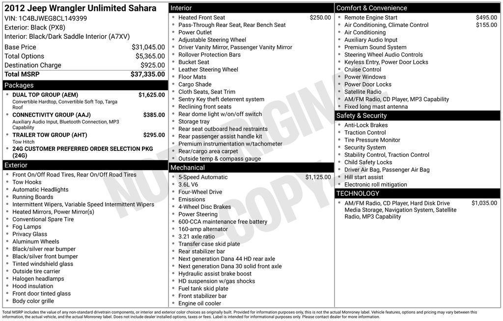 used 2012 Jeep Wrangler Unlimited car, priced at $16,990