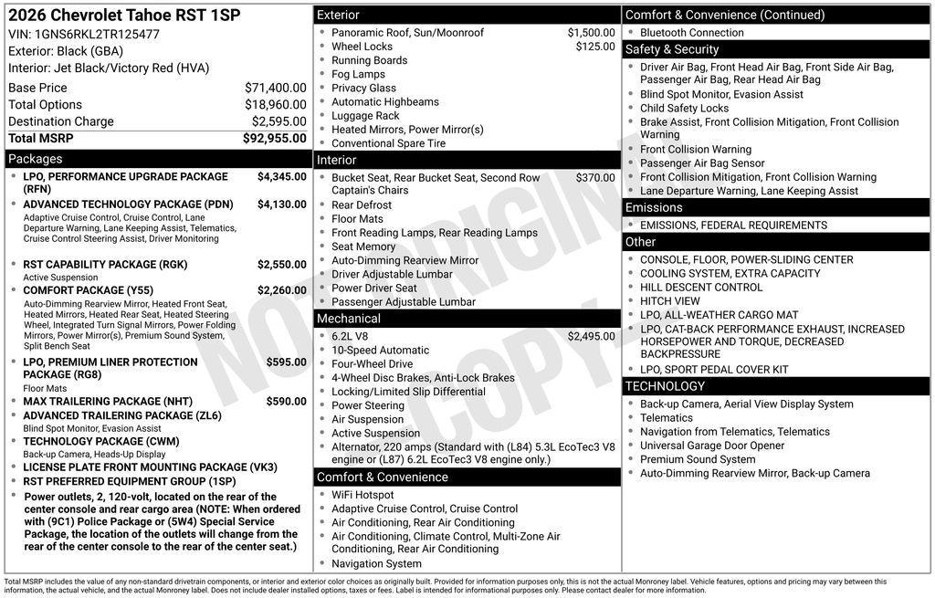 new 2026 Chevrolet Tahoe car, priced at $85,498