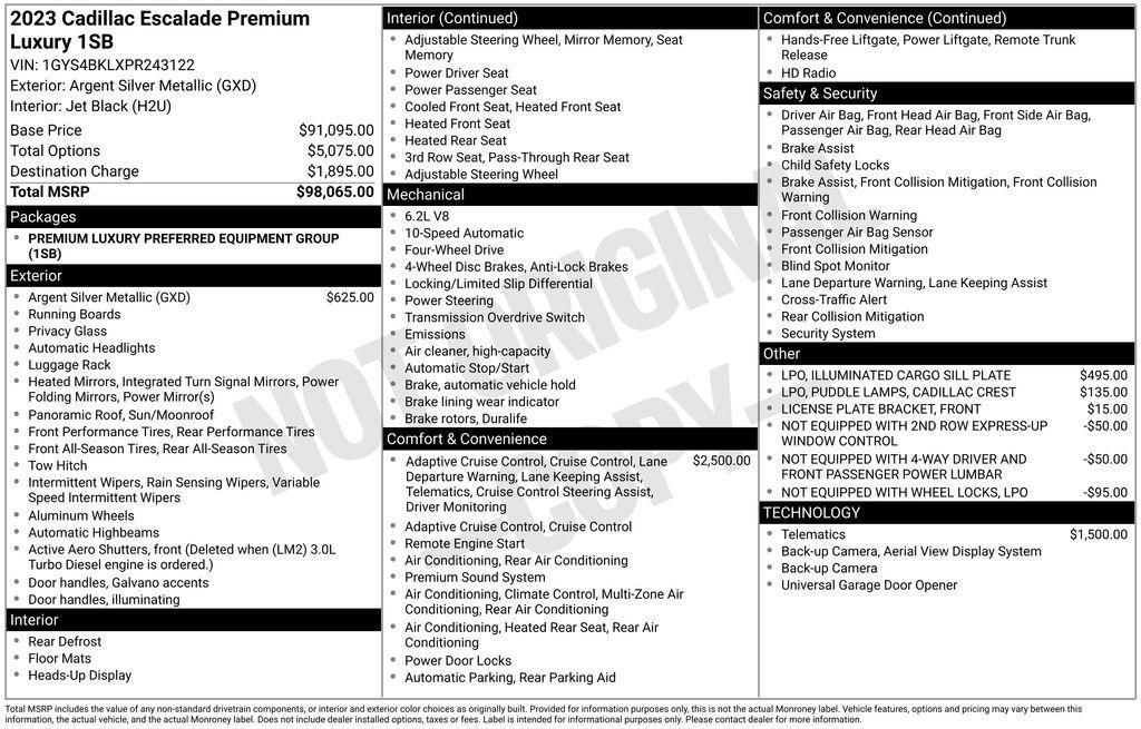 used 2023 Cadillac Escalade car, priced at $60,421