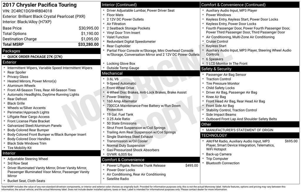 used 2017 Chrysler Pacifica car, priced at $9,600