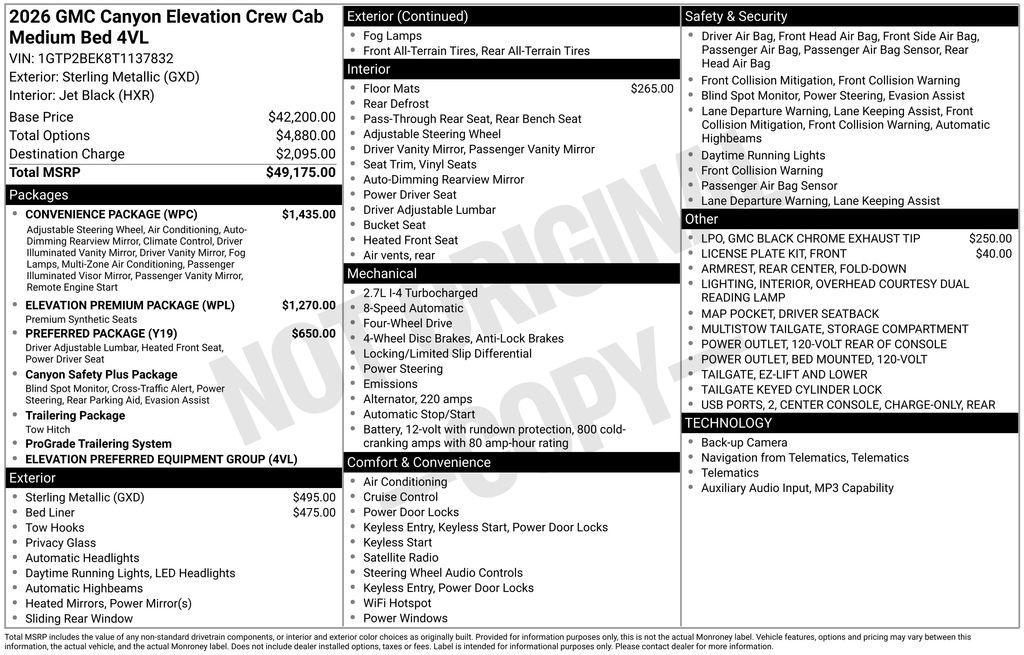 new 2026 GMC Canyon car, priced at $48,135