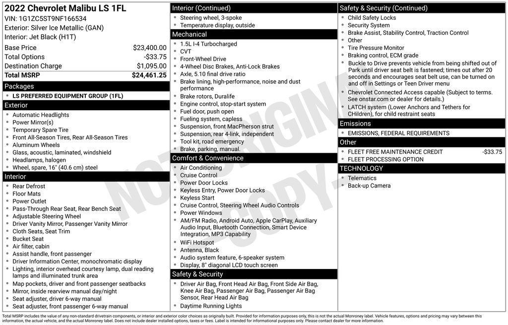 used 2022 Chevrolet Malibu car, priced at $14,902