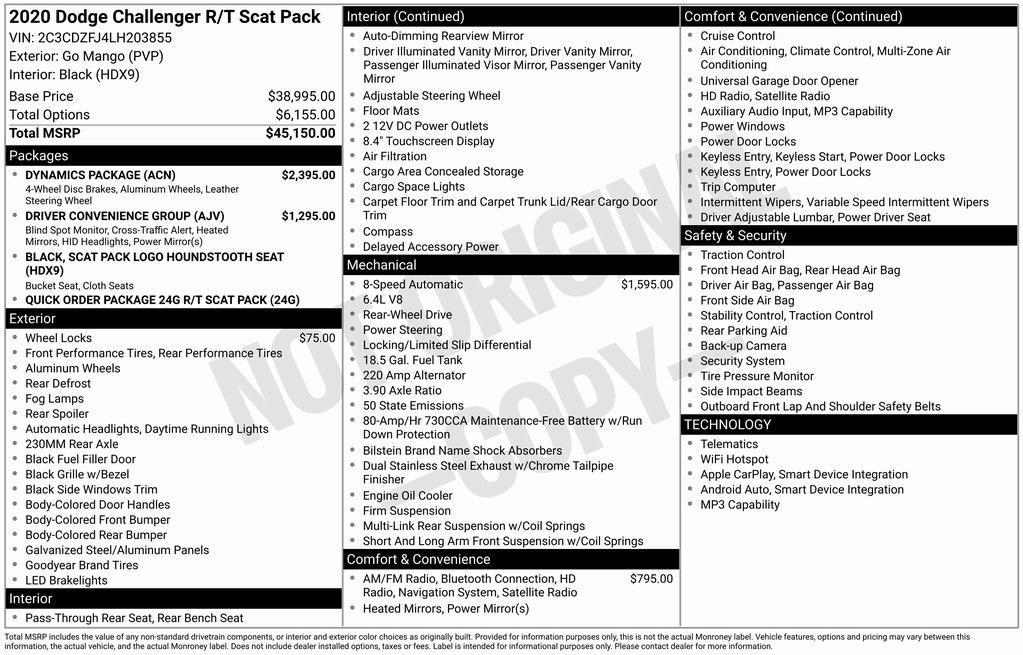 used 2020 Dodge Challenger car, priced at $33,500