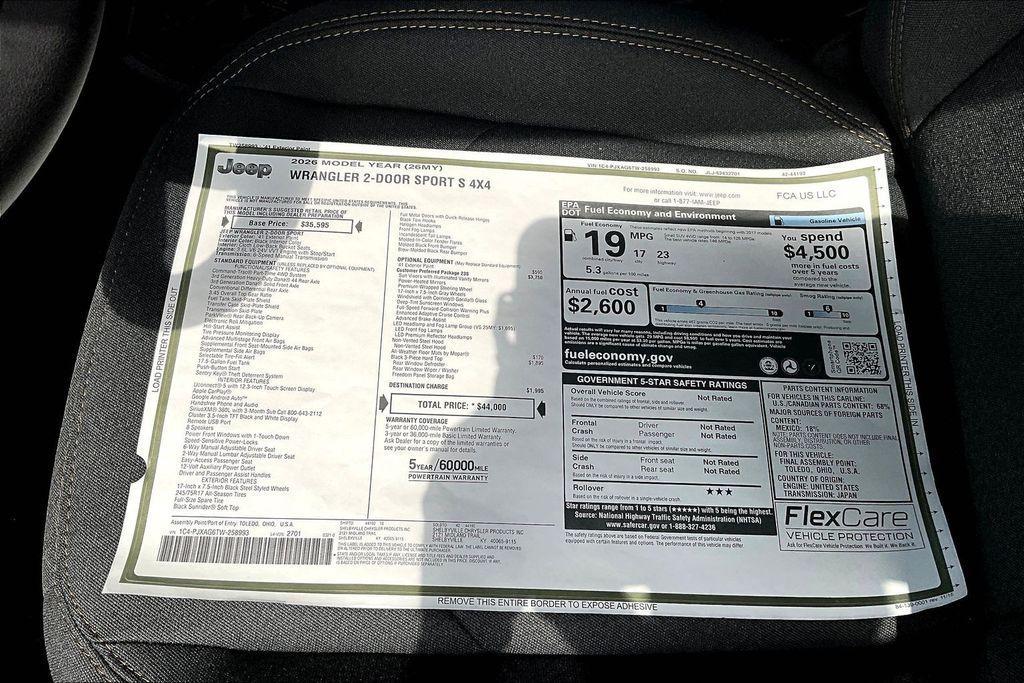 new 2026 Jeep Wrangler car, priced at $37,699